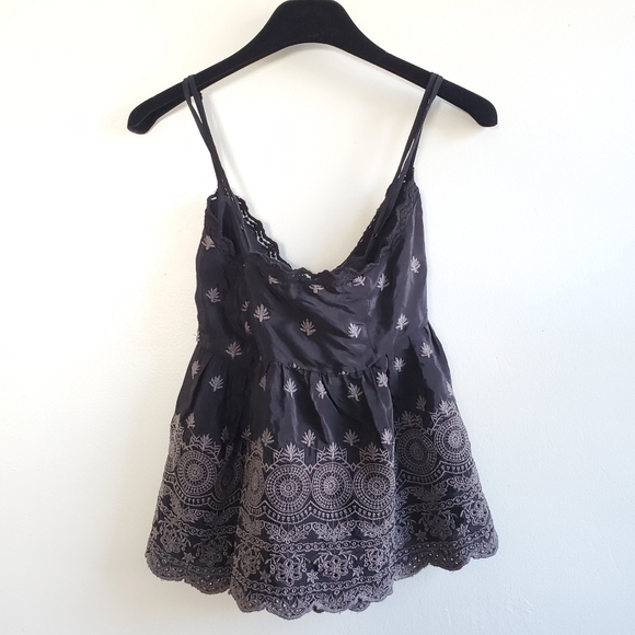Free People Jenna Embroidered Black Cami Top NWT Size Medium - Picture 10 of 13